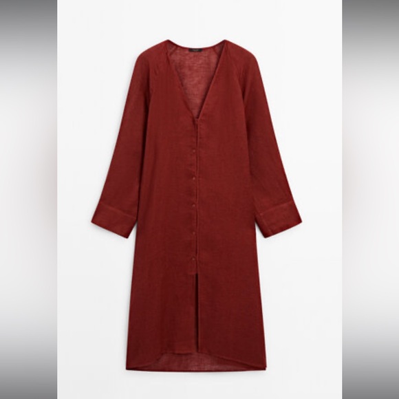 Massimo dutti Burgundy Linen Maxi Oversize Blouse dress XS - Picture 1 of 4